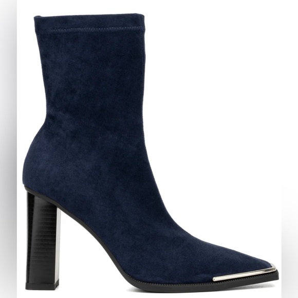 Beautifully made Ankle Boot, 4” heel, faux suede, metallic accents at the toe. - Picture 5 of 13